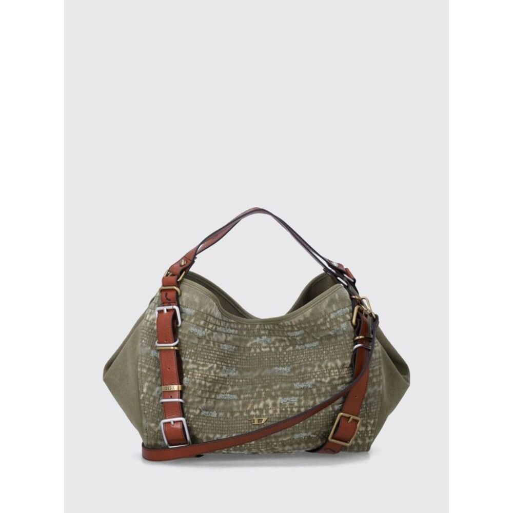 Diesel Women D-One Two-Tone Cotton And Leather Handbag Diesel With Oval D Logo